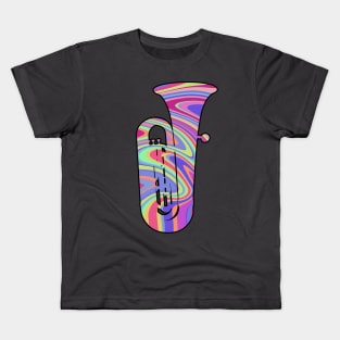 Tuba Silhouette: Colorful Swirl Kids T-Shirt
